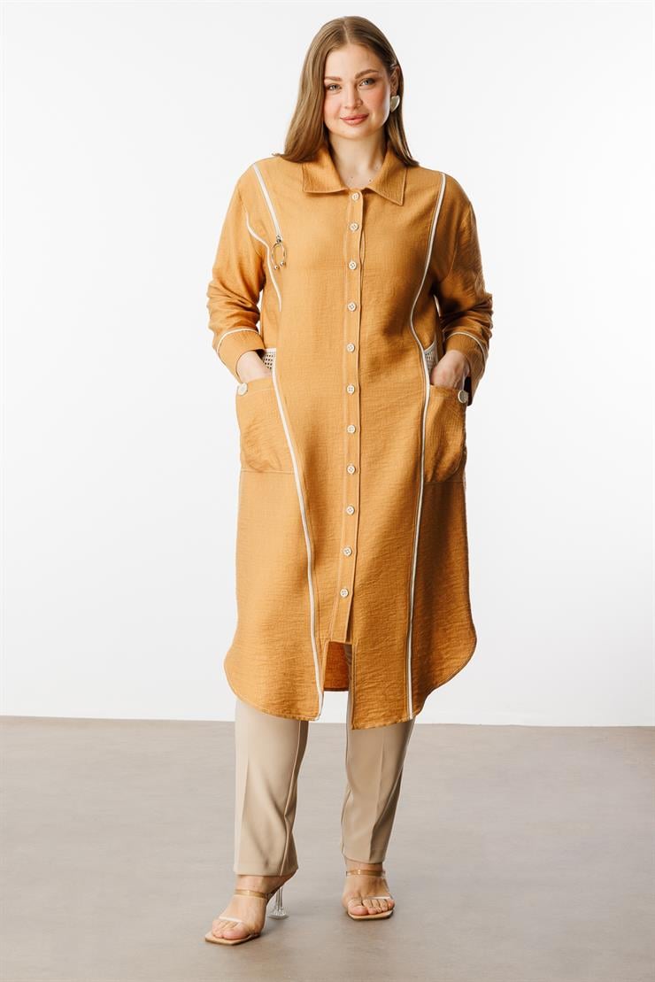 Modailgi  Biyeli Asimetrik File Detaylı Kap Orange