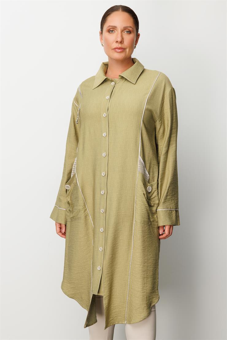 Modailgi  Biyeli Asimetrik File Detaylı Kap Haki