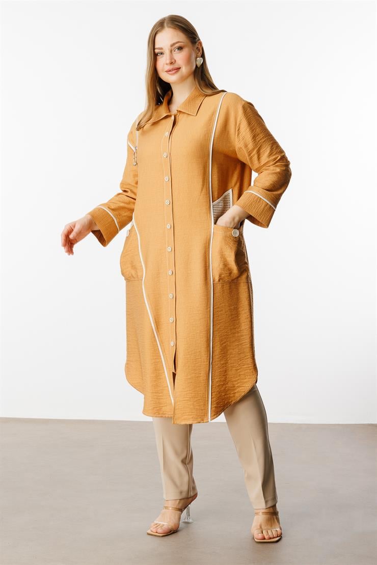 Modailgi  Biyeli Asimetrik File Detaylı Kap Orange