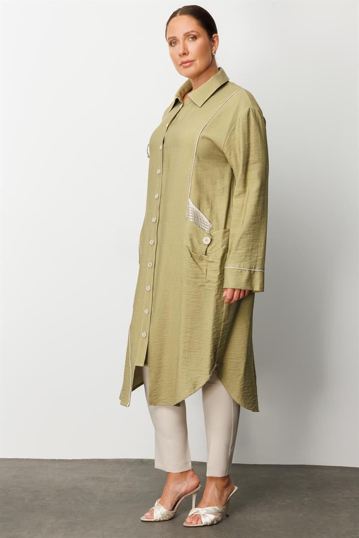 Modailgi  Biyeli Asimetrik File Detaylı Kap Haki