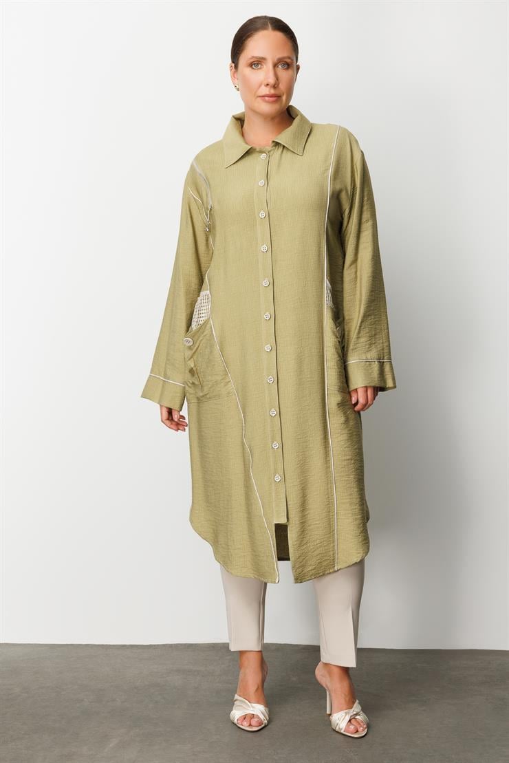 Modailgi  Biyeli Asimetrik File Detaylı Kap Haki