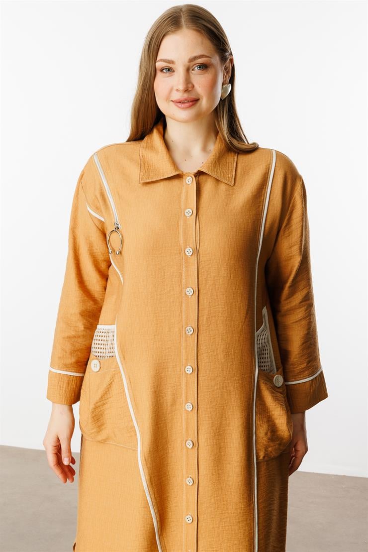 Modailgi  Biyeli Asimetrik File Detaylı Kap Orange