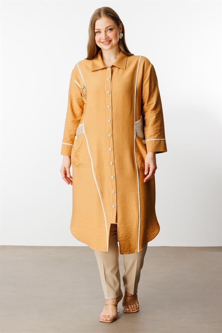 Modailgi  Biyeli Asimetrik File Detaylı Kap Orange