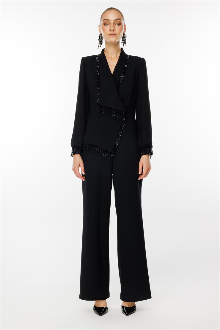 Modailgi  Boncuk Detaylı Tulum Siyah