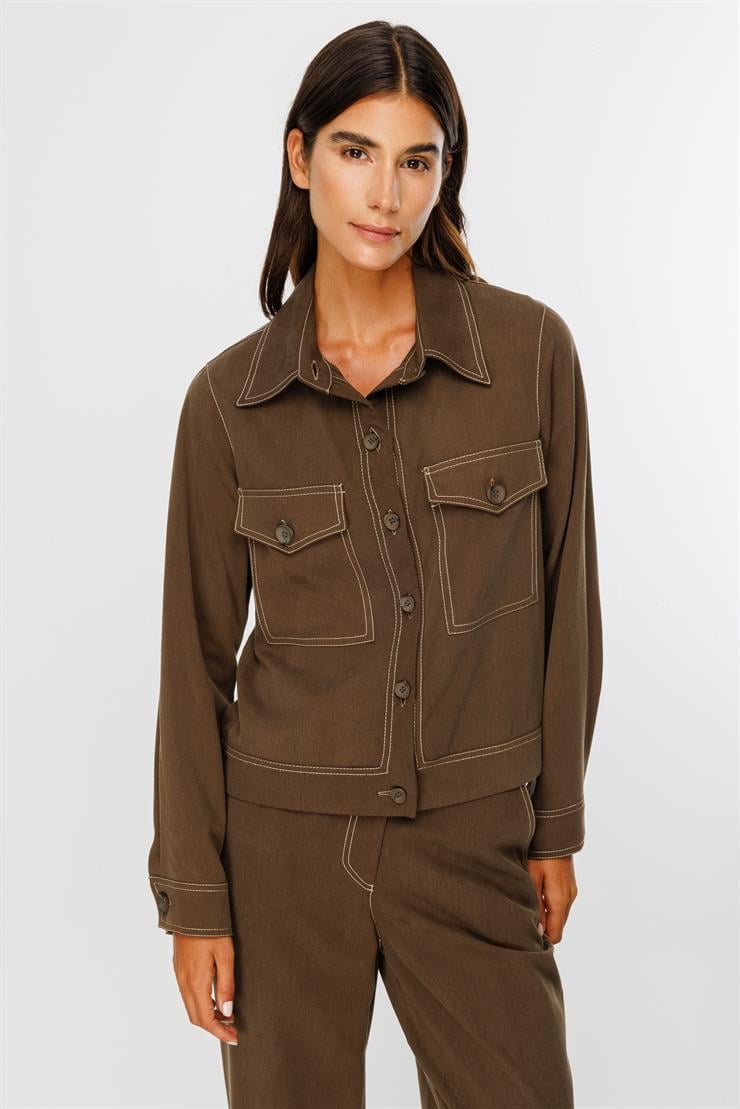 Modailgi  Büyük Cep Detaylı Kısa Mont Ceket Haki