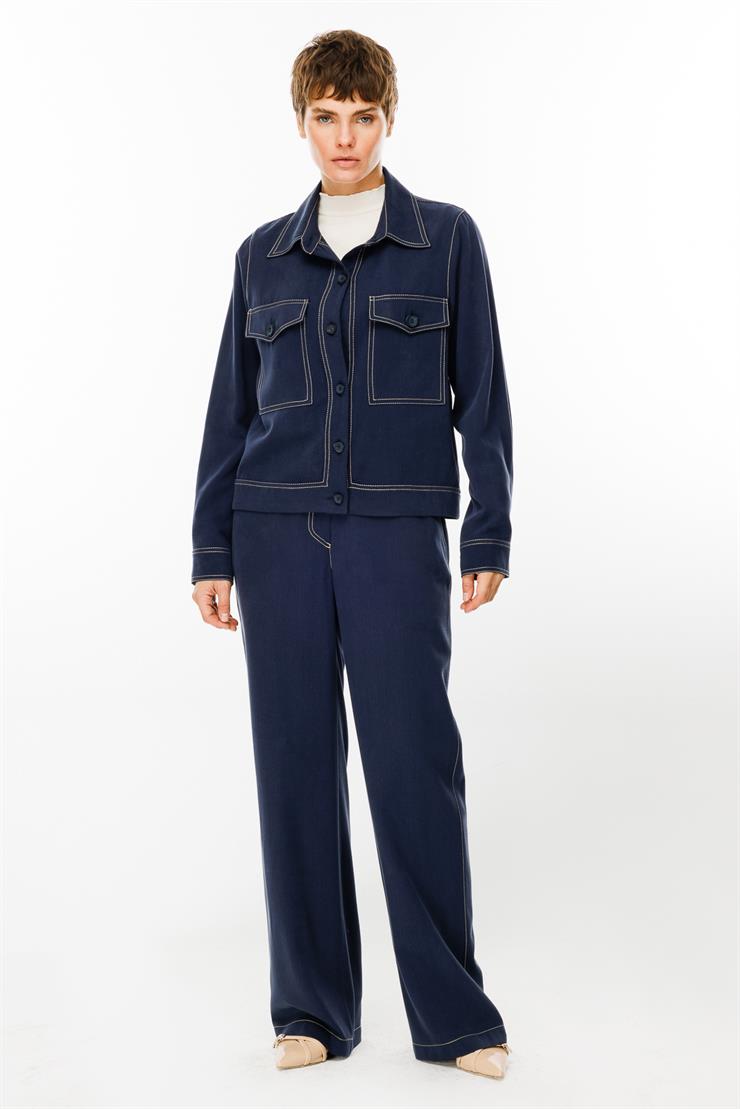 Modailgi  Büyük Cep Detaylı Kısa Mont Ceket Lacivert