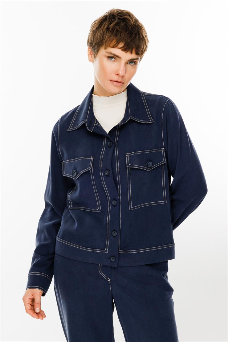 Modailgi  Büyük Cep Detaylı Kısa Mont Ceket Lacivert