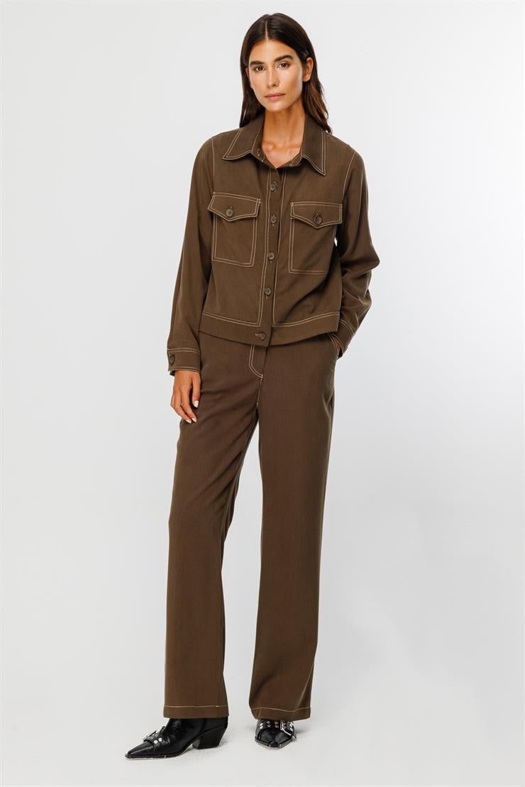 Modailgi  Büyük Cep Detaylı Kısa Mont Ceket Haki