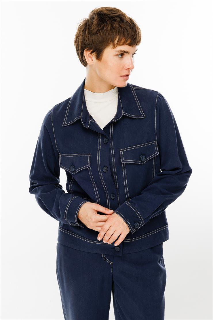 Modailgi  Büyük Cep Detaylı Kısa Mont Ceket Lacivert