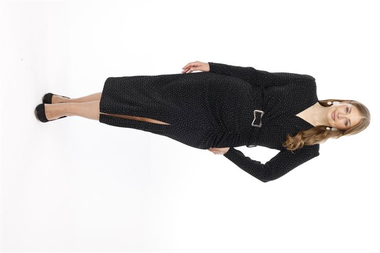 Modailgi  Büzgü Detaylı Taşlı Elbise Siyah