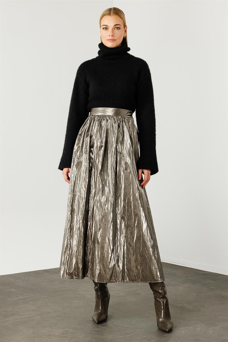 Modailgi  Büzgülü Yan Cepli Uzun Etek Antrasit