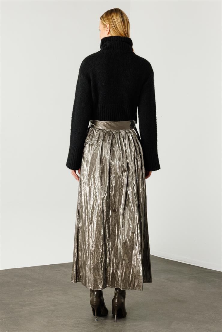 Modailgi  Büzgülü Yan Cepli Uzun Etek Antrasit