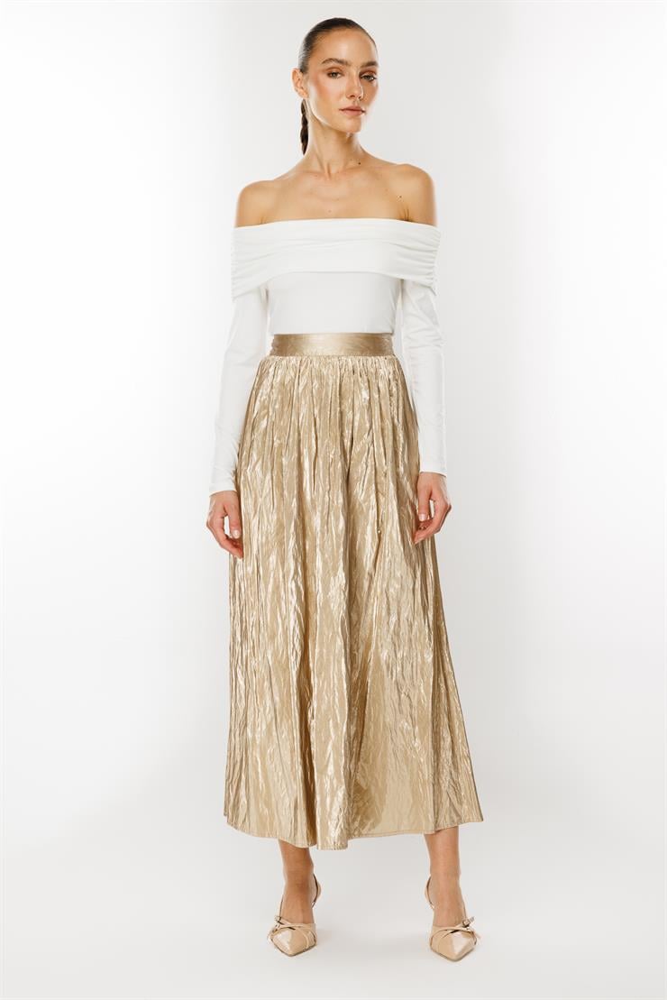Modailgi  Büzgülü Yan Cepli Uzun Etek Gold