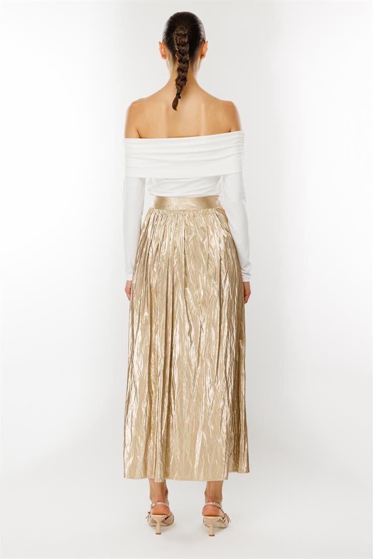 Modailgi  Büzgülü Yan Cepli Uzun Etek Gold