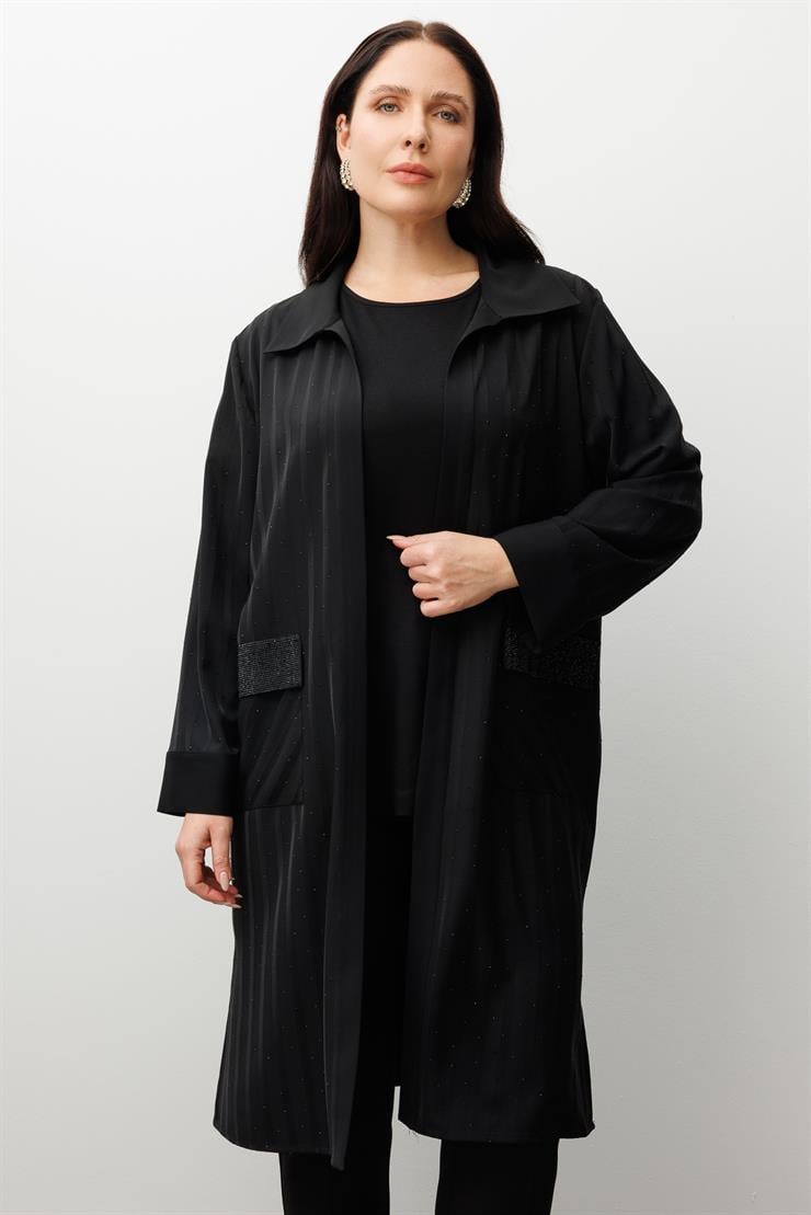 Modailgi  Cep Kapakları Taşlı Uzun İkili Takım Siyah