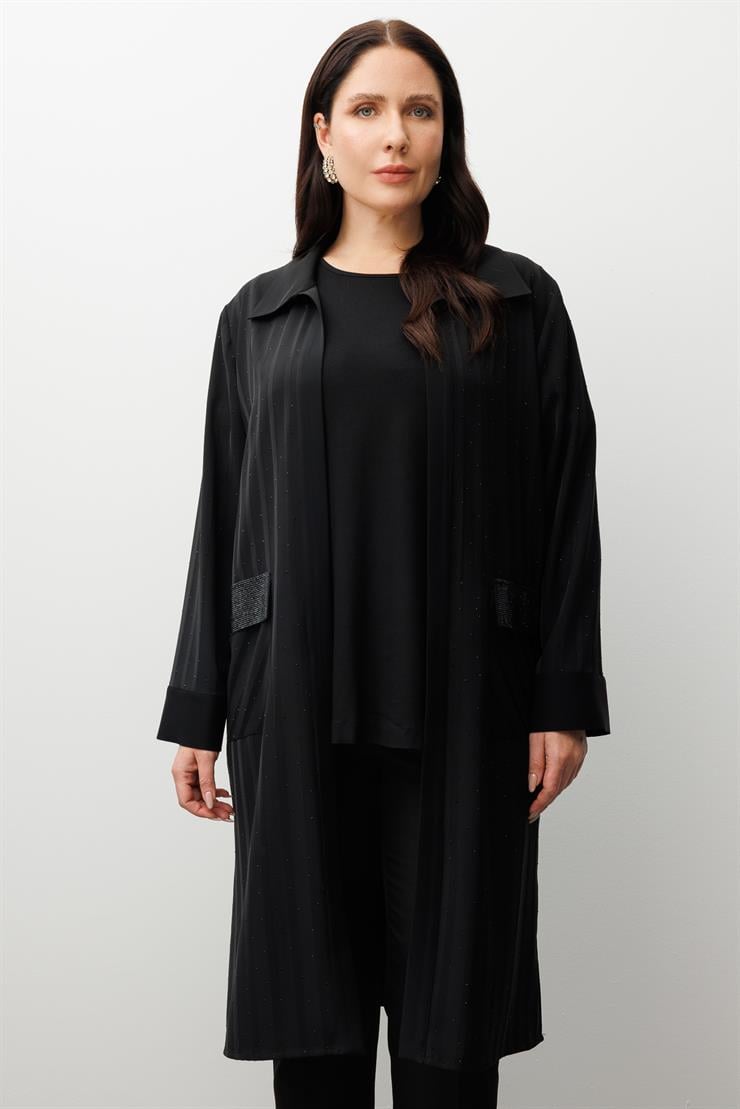 Modailgi  Cep Kapakları Taşlı Uzun İkili Takım Siyah