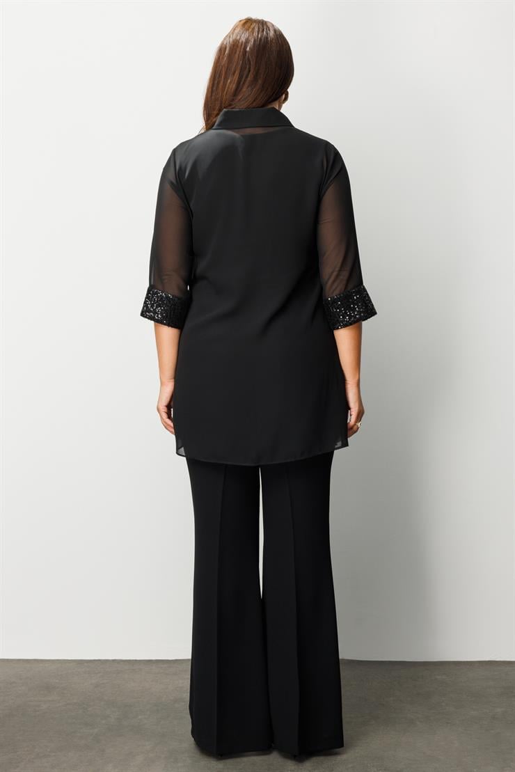 Modailgi  Cep Kapakları Ve Önü Pul Payet Detaylı İkili Takım Siyah