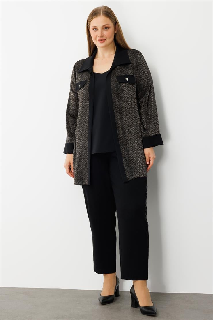 Modailgi  Cep Kapaklı Desenli İkili Takım Siyah