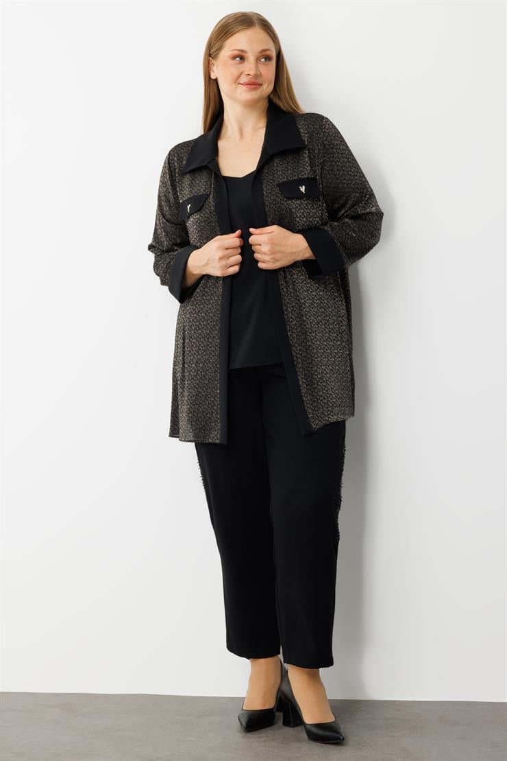 Modailgi  Cep Kapaklı Desenli İkili Takım Siyah