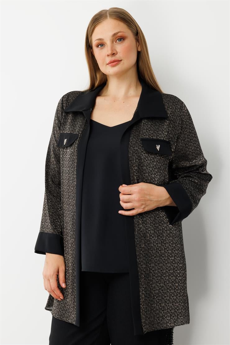 Modailgi  Cep Kapaklı Desenli İkili Takım Siyah