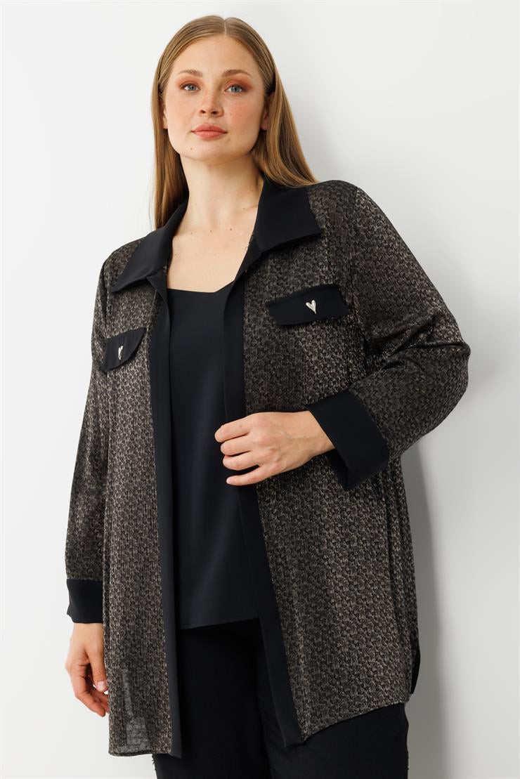 Modailgi  Cep Kapaklı Desenli İkili Takım Siyah