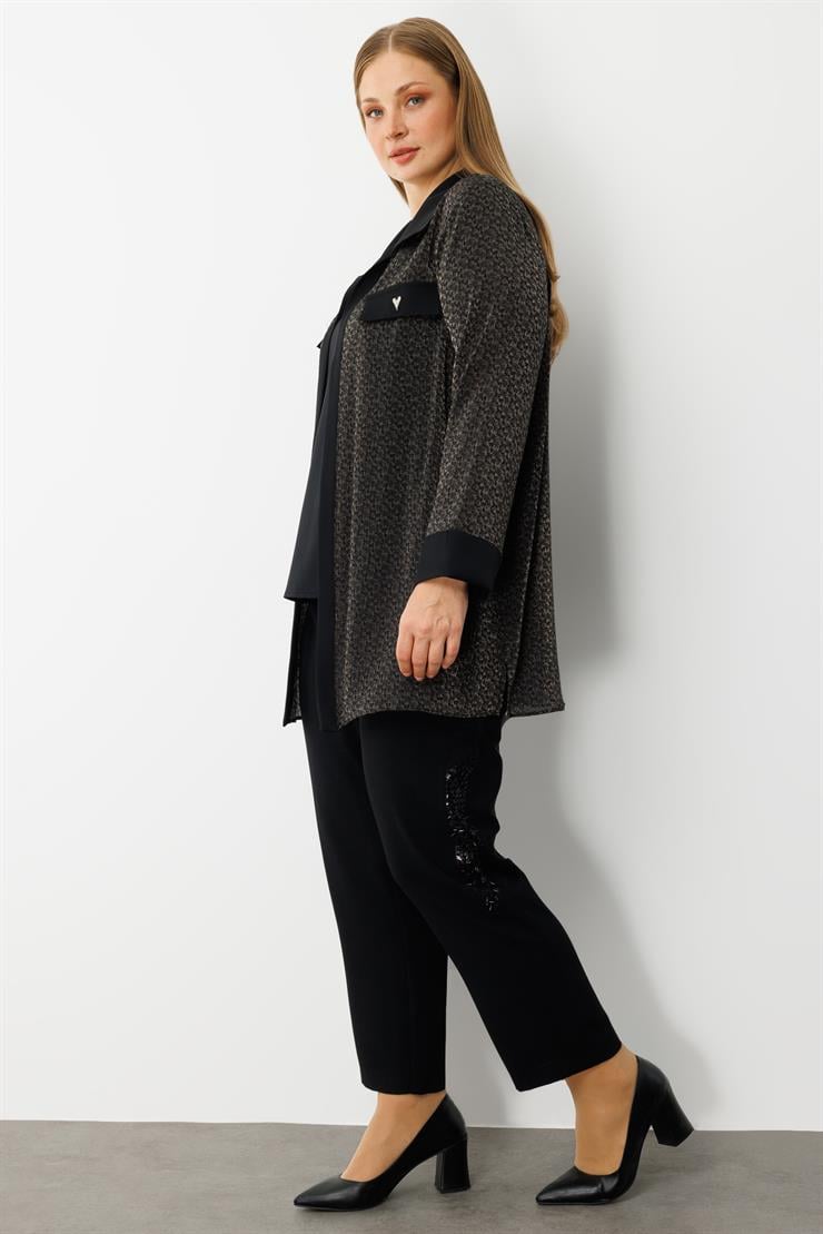 Modailgi  Cep Kapaklı Desenli İkili Takım Siyah