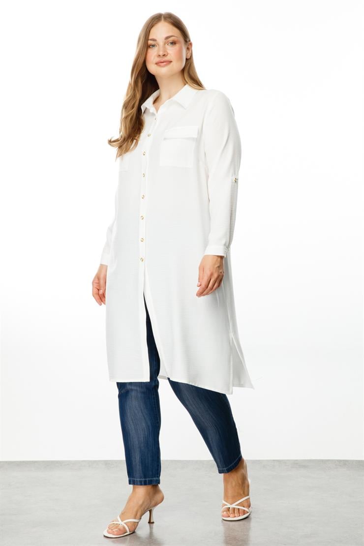 Modailgi  Cep Kapaklı Keten Tunik Ekru