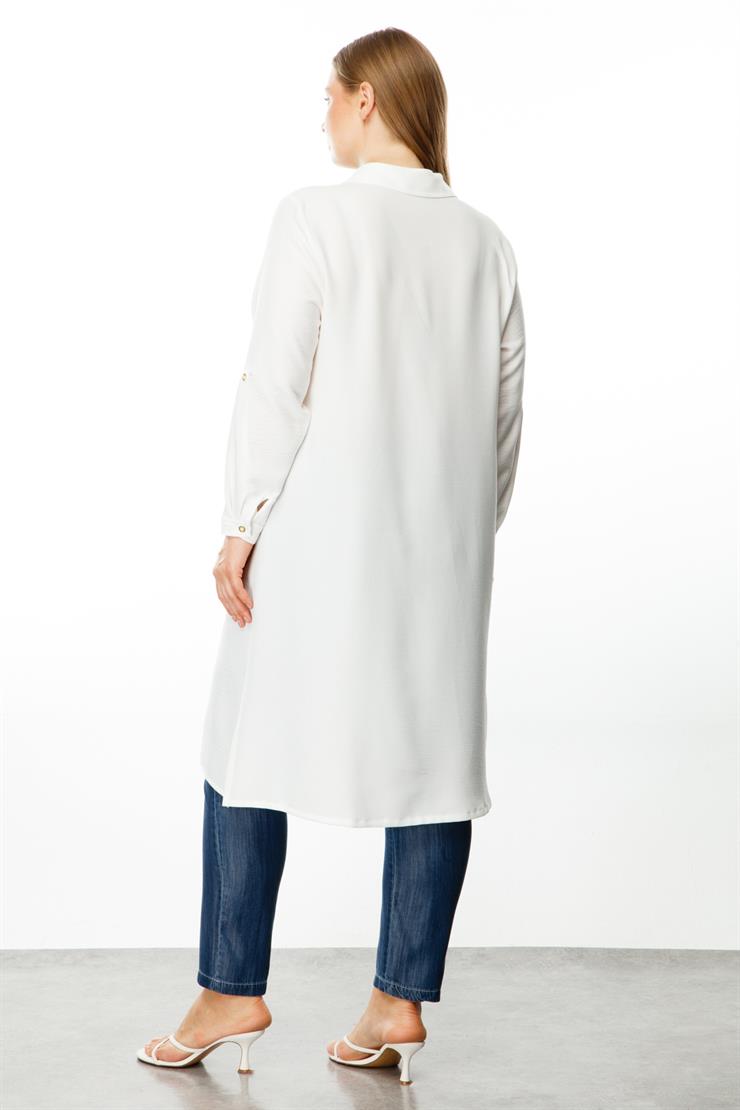 Modailgi  Cep Kapaklı Keten Tunik Ekru