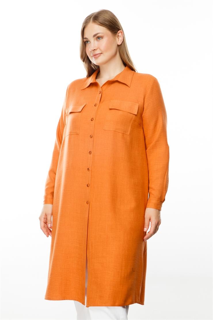 Modailgi  Cep Kapaklı Keten Tunik Tarçın