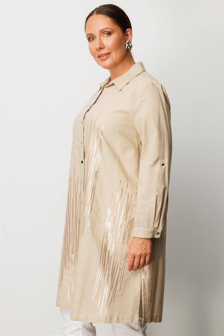 Modailgi  Cep Kapaklı Pul Nakış Detaylı Tunik Taş