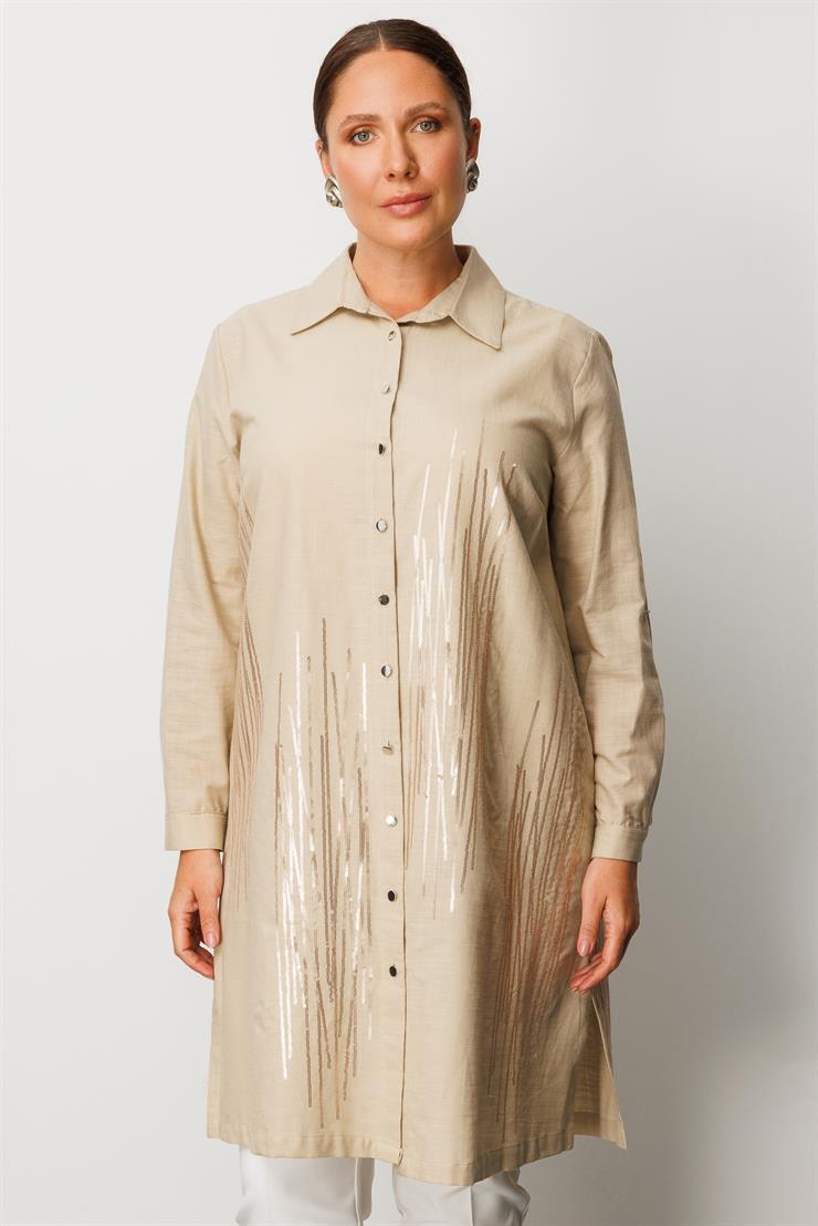 Modailgi  Cep Kapaklı Pul Nakış Detaylı Tunik Taş