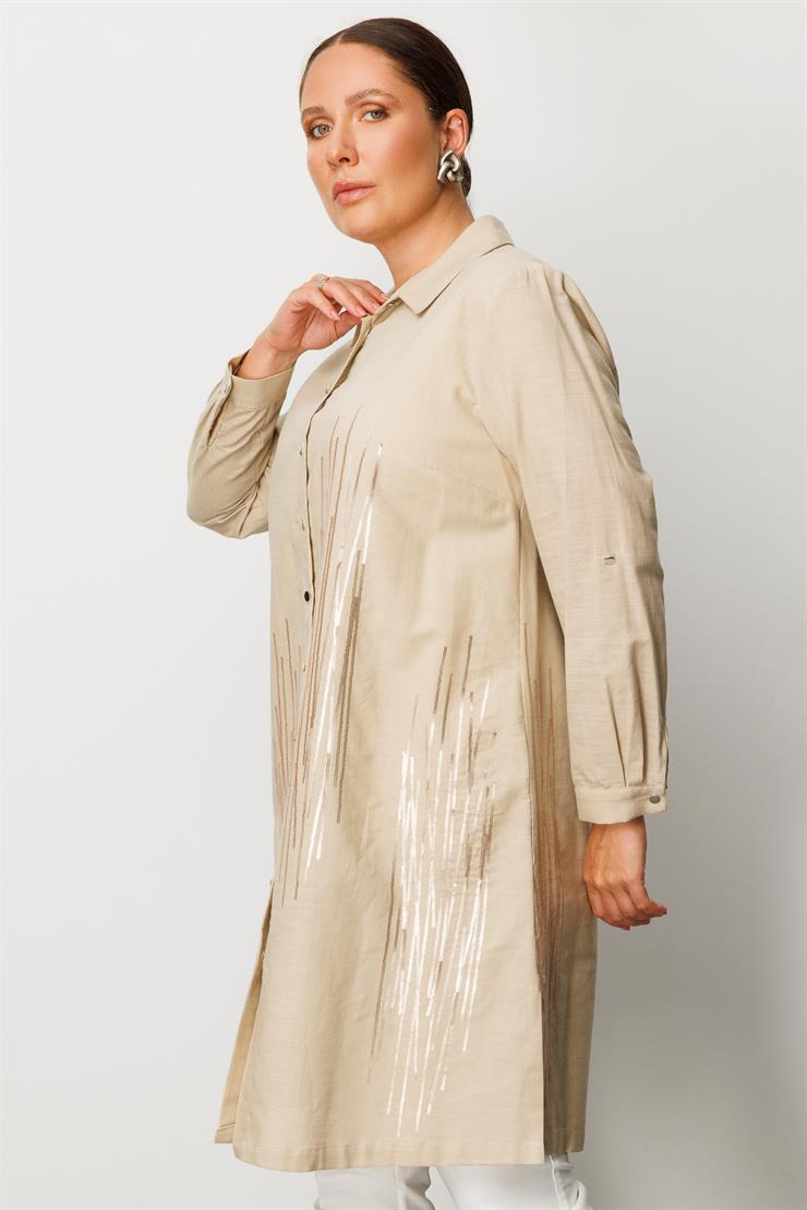 Modailgi  Cep Kapaklı Pul Nakış Detaylı Tunik Taş