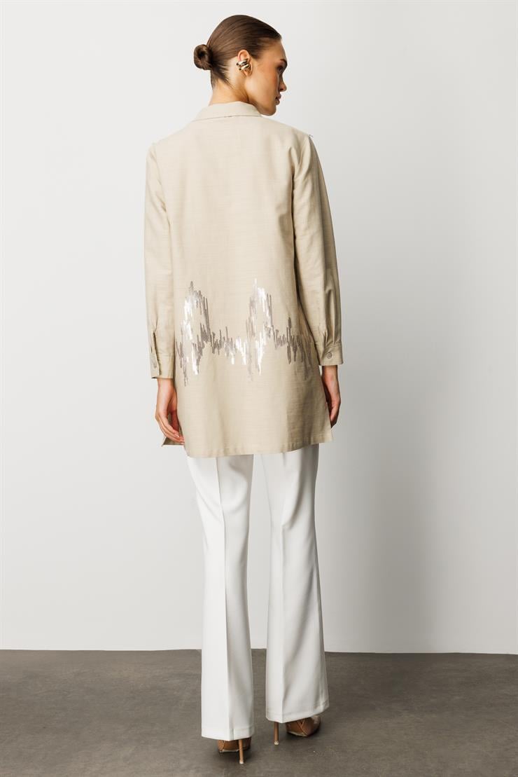 Modailgi  Cep Kapaklı Pul Nakış Detaylı Tunik Vizon