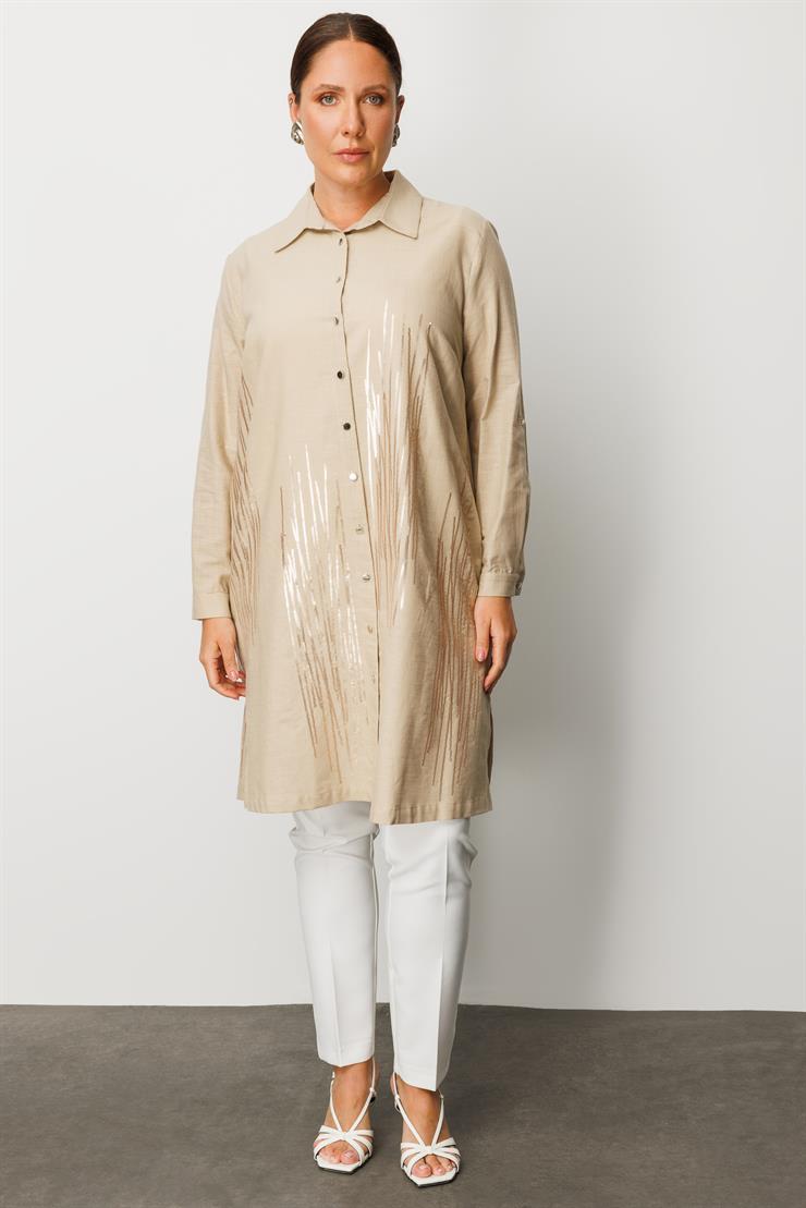 Modailgi  Cep Kapaklı Pul Nakış Detaylı Tunik Taş