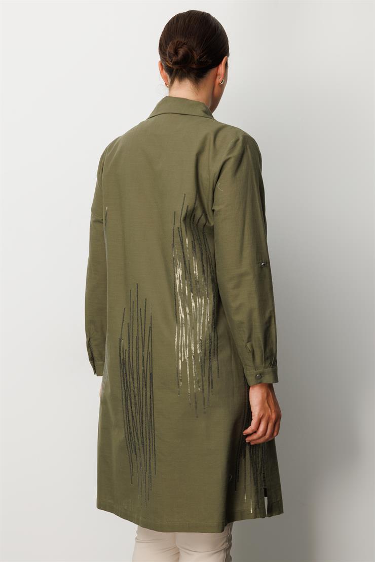 Modailgi  Cep Kapaklı Pul Nakış Detaylı Tunik Haki