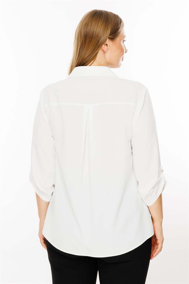 Modailgi  Cepleri Taşlı Gömlek Ekru