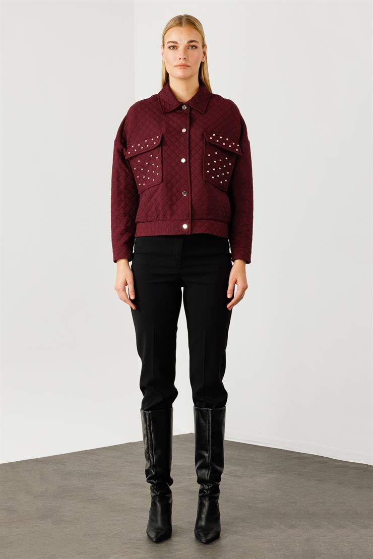 Modailgi  Cepleri Trok Detaylı Kısa Kapitone Mont Mürdüm