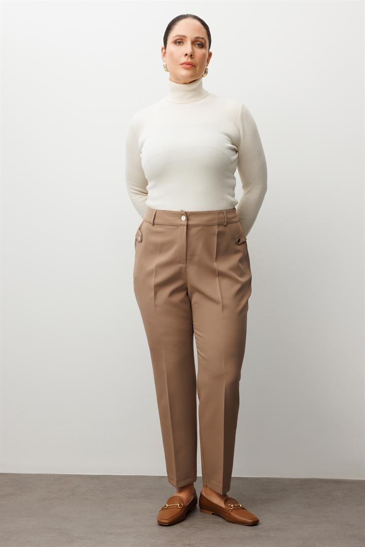 Modailgi  Cepli Beli Lastikli Pantolon Vizon