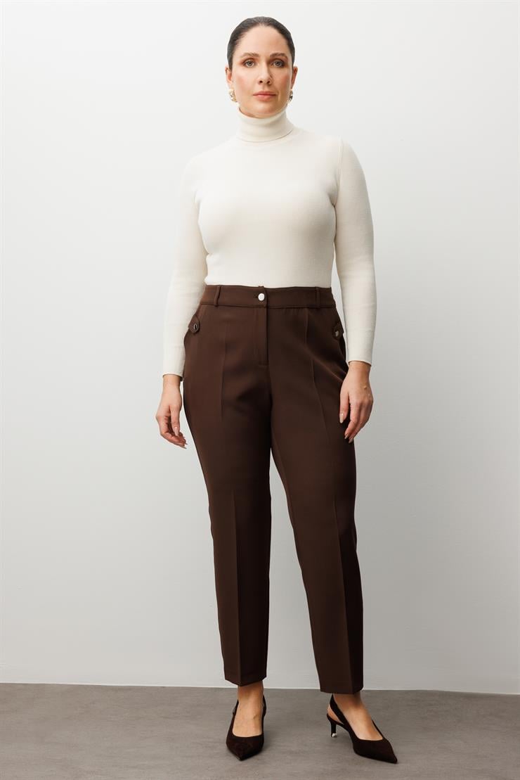 Modailgi  Cepli Beli Lastikli Pantolon Kahve