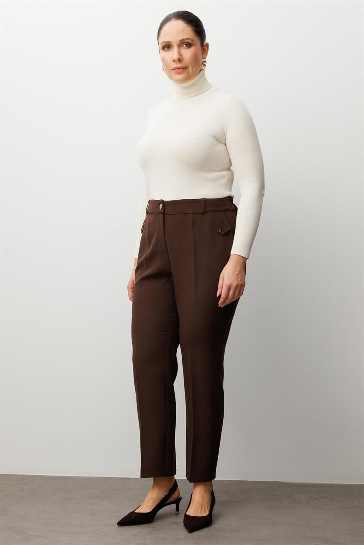 Modailgi  Cepli Beli Lastikli Pantolon Kahve