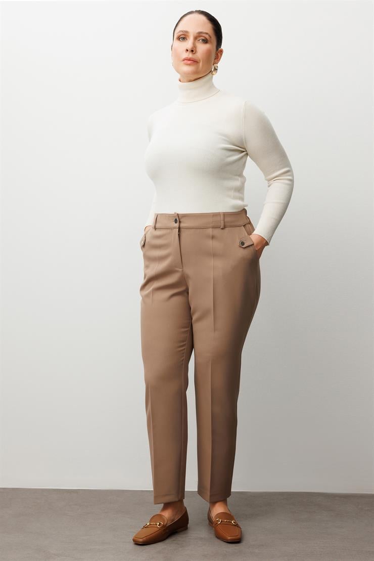 Modailgi  Cepli Beli Lastikli Pantolon Vizon