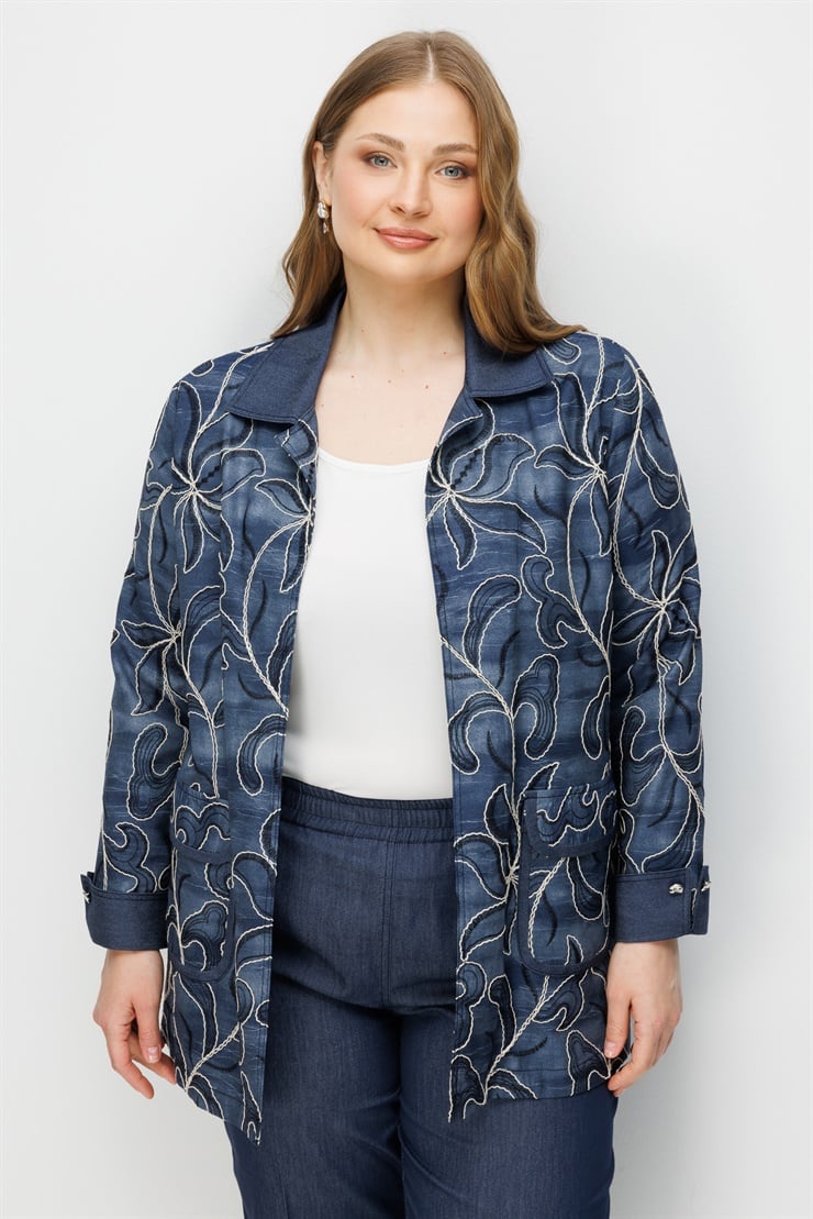 Modailgi  Çiçek Desen Nakışlı İkili Takım Lacivert