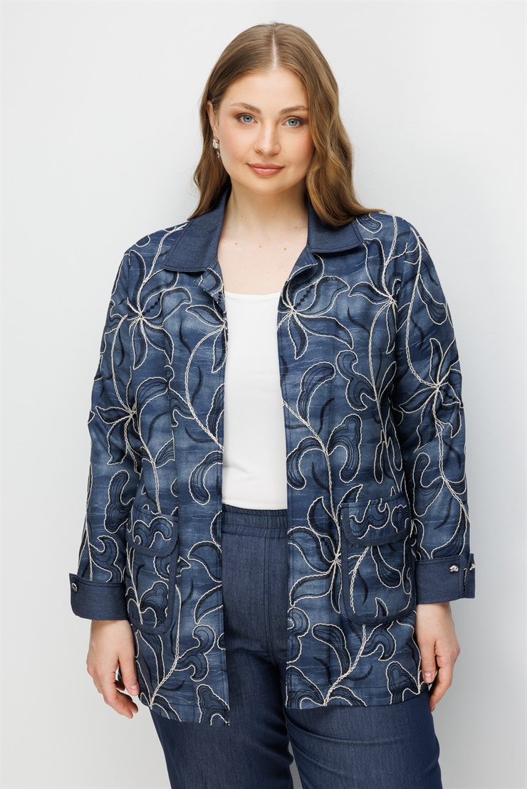 Modailgi  Çiçek Desen Nakışlı İkili Takım Lacivert