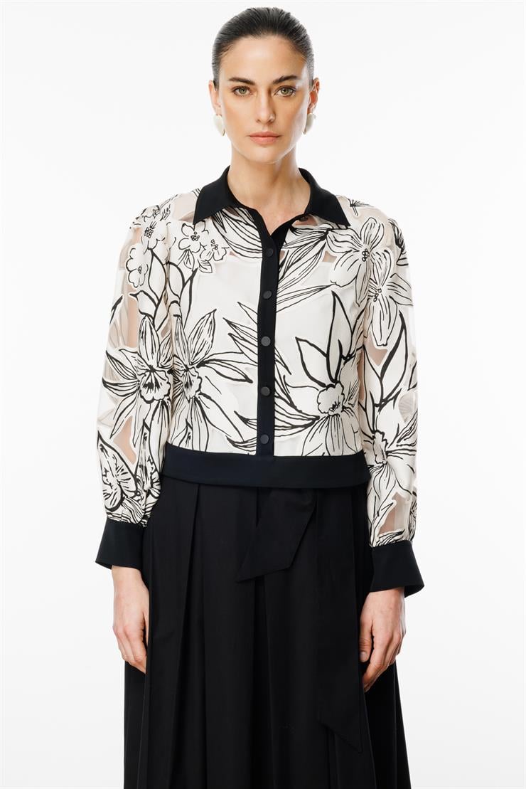 Modailgi  Çiçek Desenli Organze Bomber Ceket Orijinal
