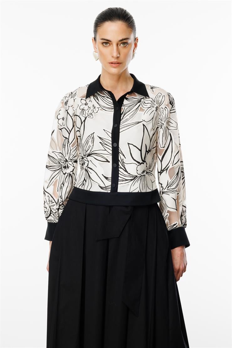 Modailgi  Çiçek Desenli Organze Bomber Ceket Orijinal