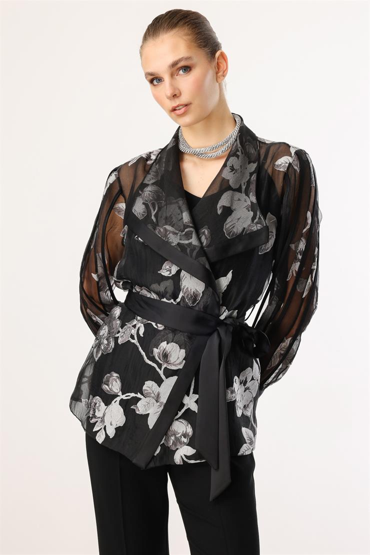 Modailgi  Çiçek Desenli Organze Tunik Siyah