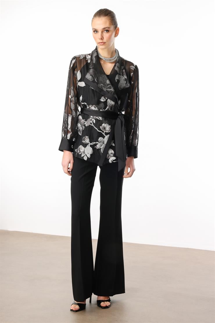 Modailgi  Çiçek Desenli Organze Tunik Siyah