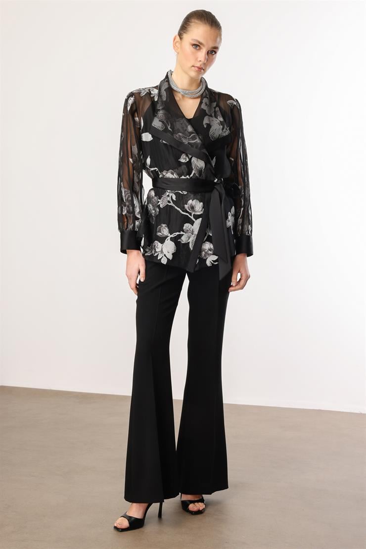 Modailgi  Çiçek Desenli Organze Tunik Siyah