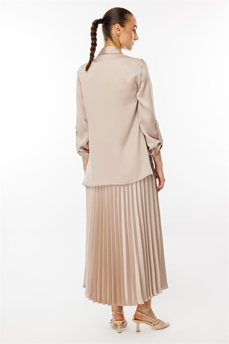 Modailgi  Çiçek Güpürlü İkili Takım Vizon