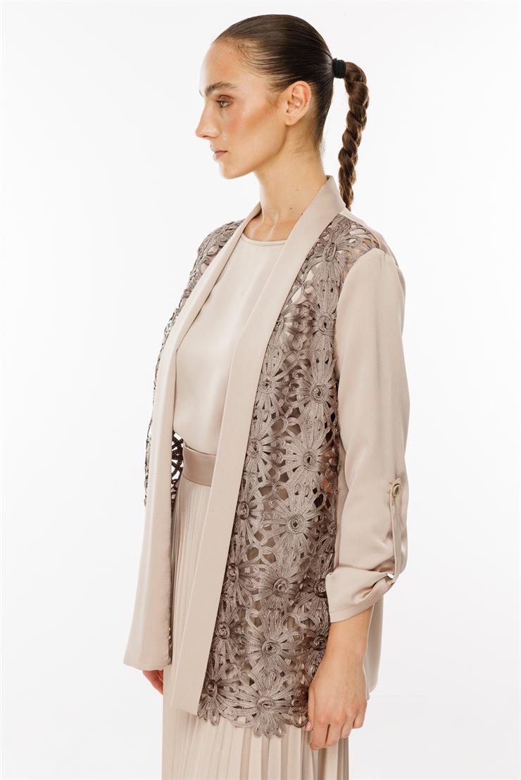 Modailgi  Çiçek Güpürlü İkili Takım Vizon